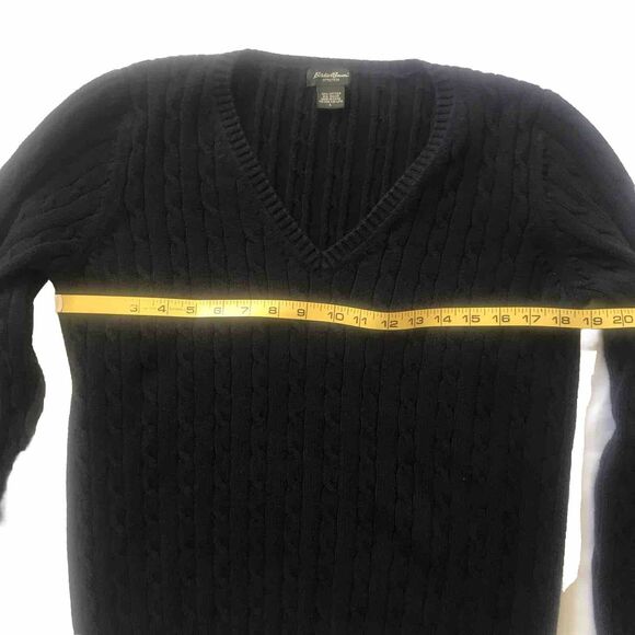 VTG Y2k Eddie Bauer Women L V-Neck L/S Heavy Cotton Cable Knit Sweater Fisherman - Picture 8 of 10